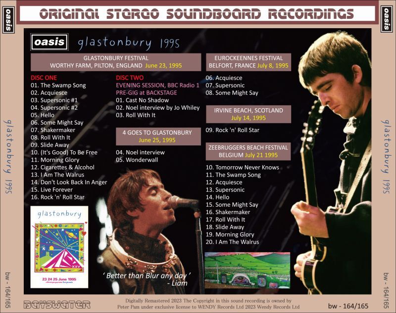 OASIS 1995 GLASTONBURY 2CD - BOARDWALK