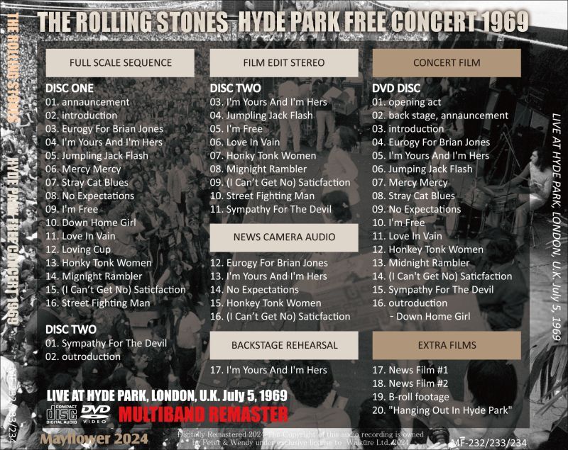 THE ROLLING STONES 1969 HYDE PARK FREE CONCERT 2CD+DVD - BOARDWALK